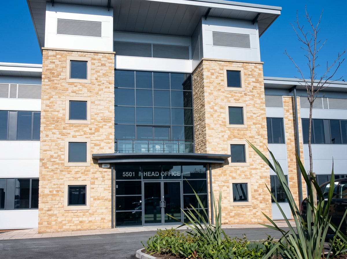 Four-storey office building with a central glazed bay, recorded as Paragon, Wakefield